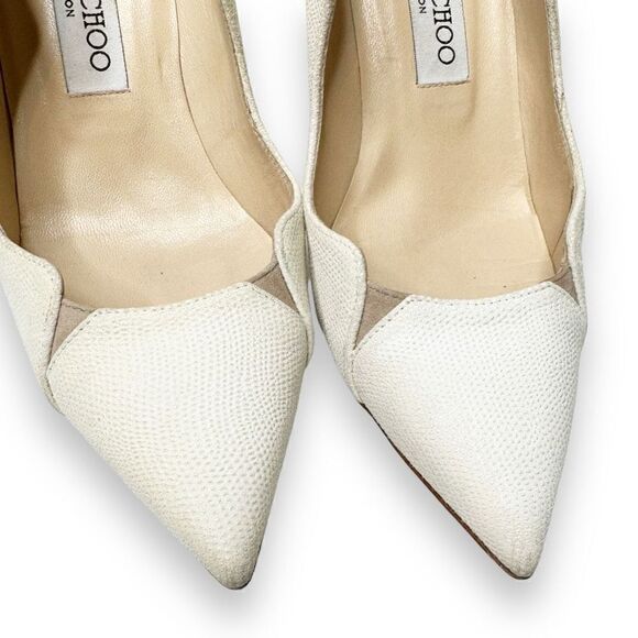 Jimmy Choo Tamika 100mm Jagged Pump, Latte/Nude Cream Textured Leather Size 37 - Picture 8 of 10